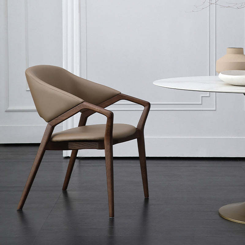 Scandinavian Microfiber Leather Wood Curved Dining Chair