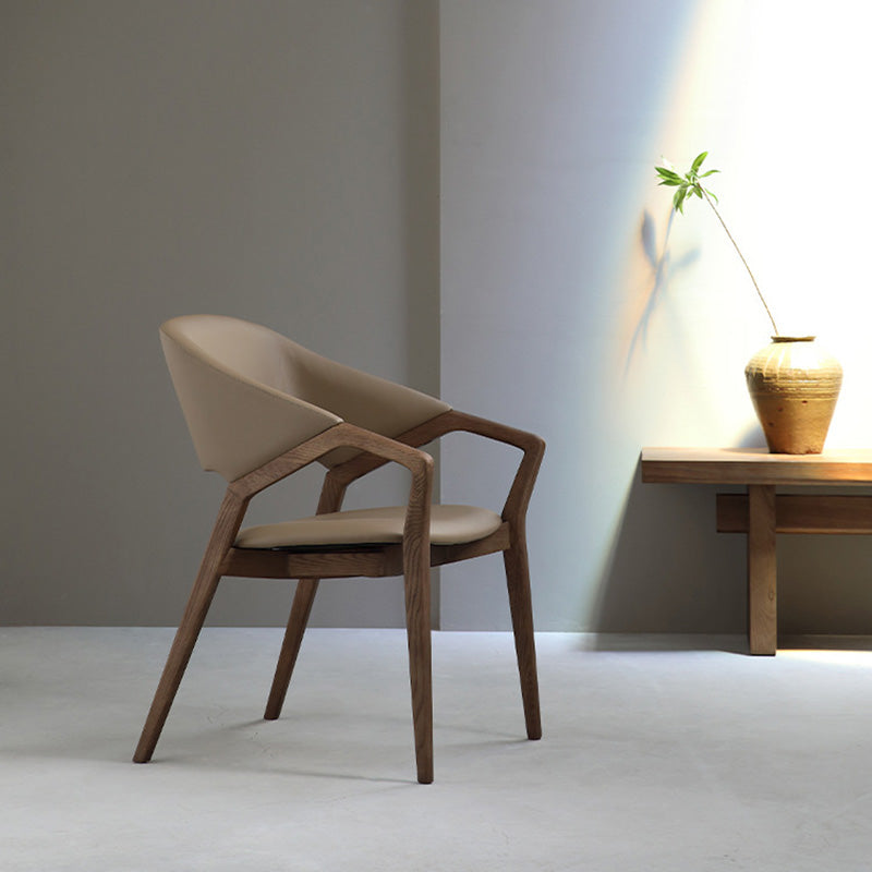 Scandinavian Microfiber Leather Wood Curved Dining Chair