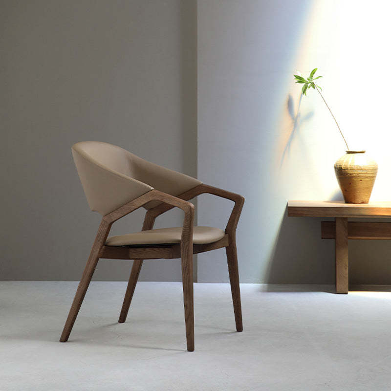 Scandinavian Microfiber Leather Wood Curved Dining Chair