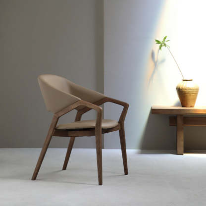 Scandinavian Microfiber Leather Wood Curved Dining Chair