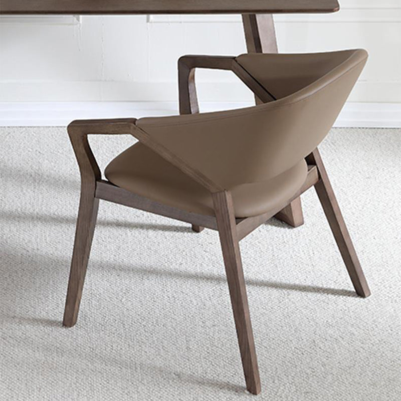 Scandinavian Microfiber Leather Wood Curved Dining Chair
