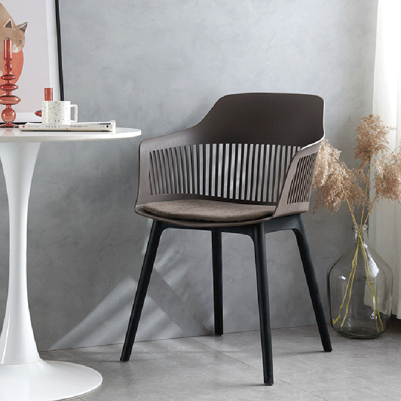 Minimalist Square Plastic Dining Armchair — Black