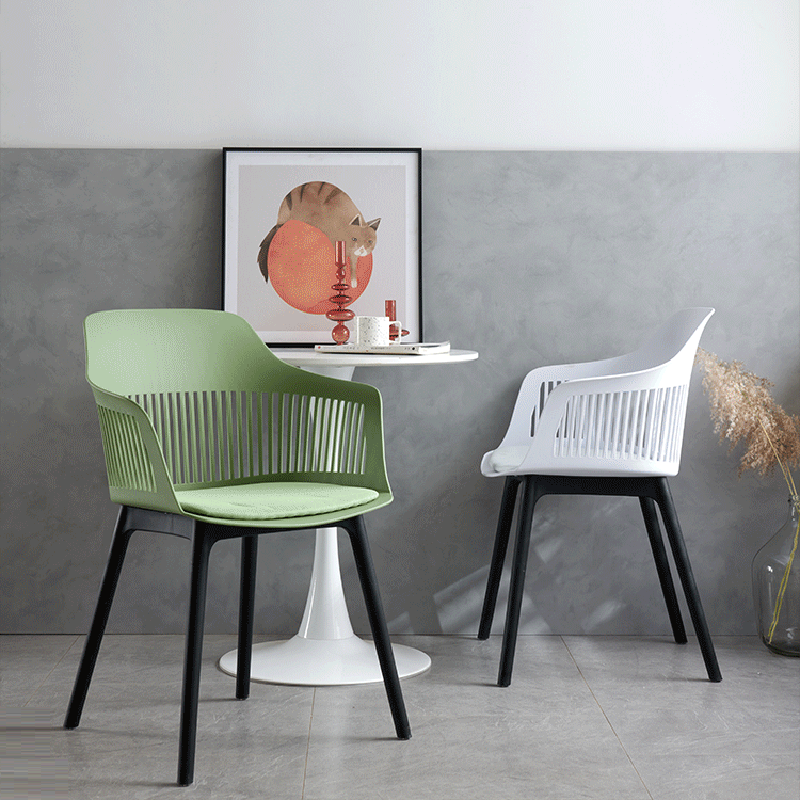 Minimalist Square Plastic Dining Armchair — Green