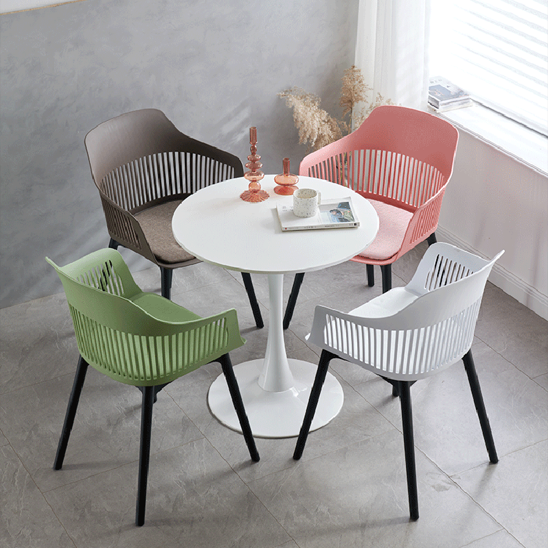 Minimalist Square Plastic Dining Armchair — White