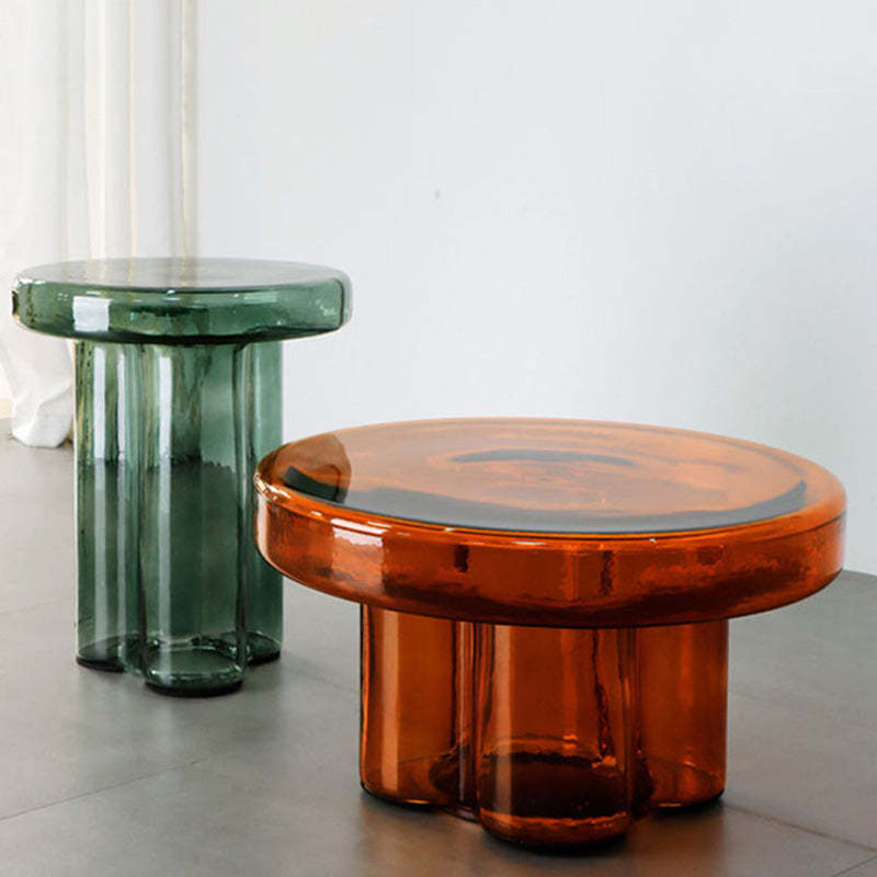 Minimalist Round Hardened Glass Coffee Table — Amber