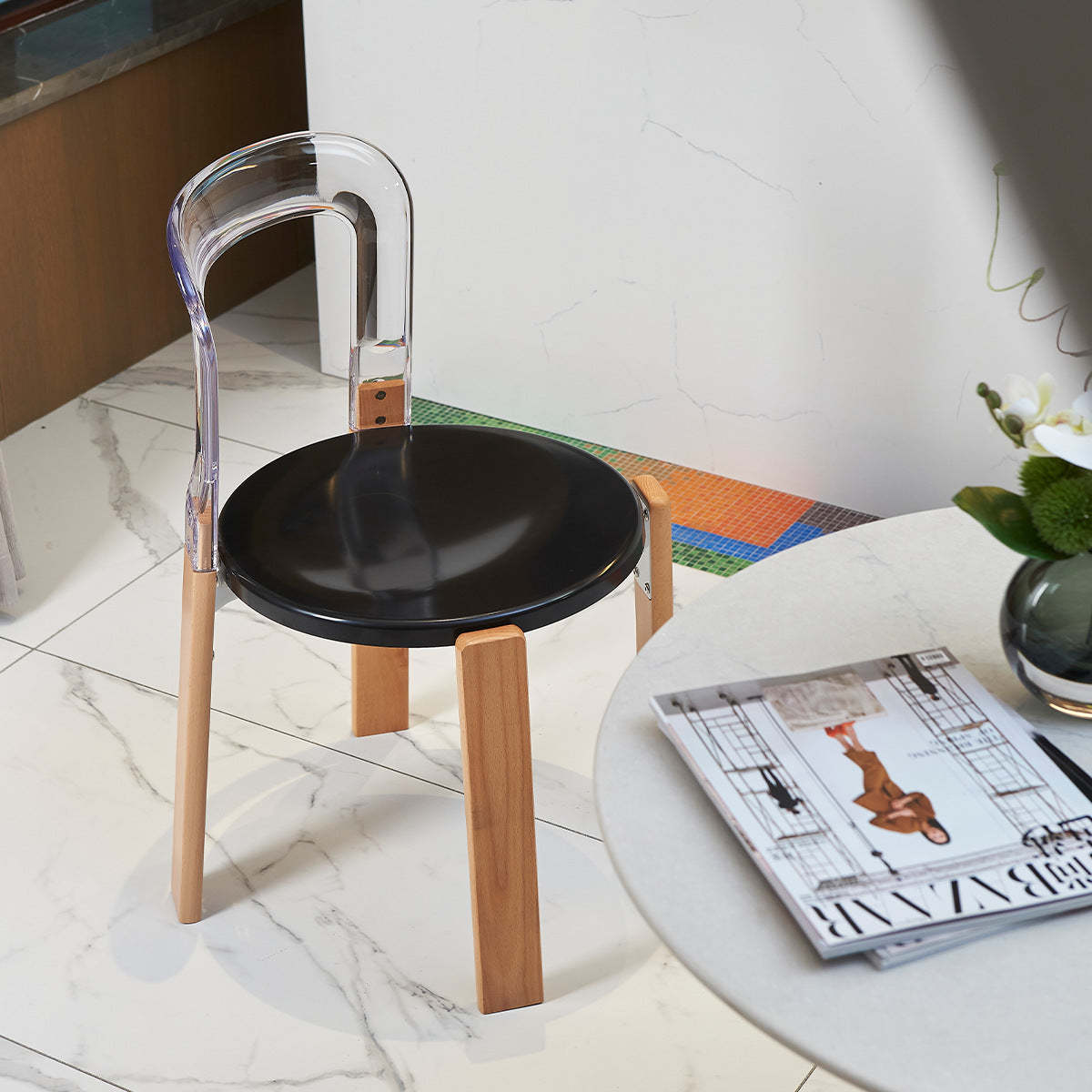 Vintage Plastic Wood Aluminum Dining Chair — C