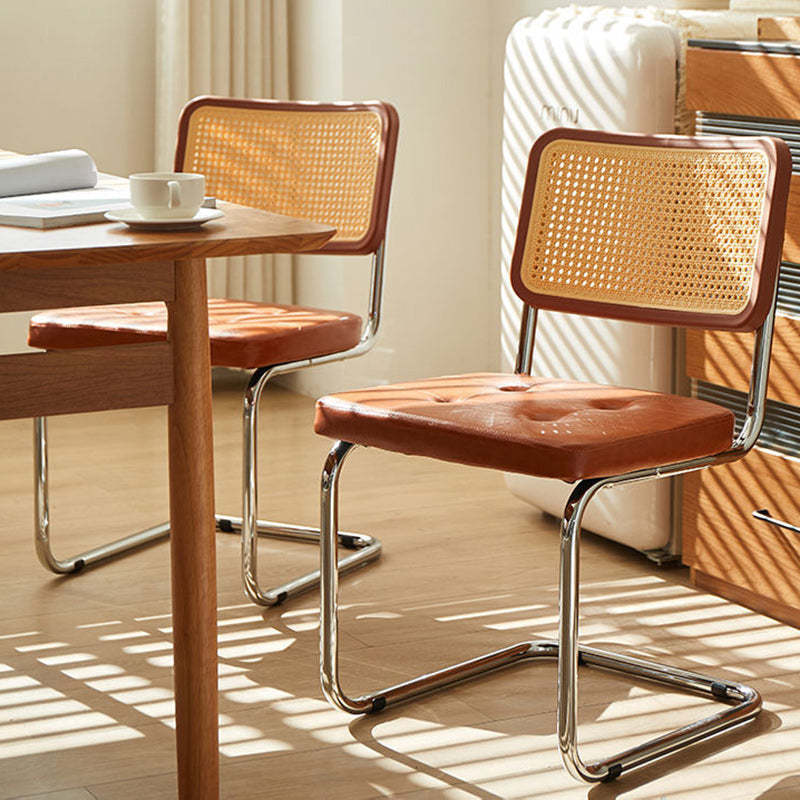 Vintage Solid Wood Rattan Rectangular Dining Chair — Brown Cushion