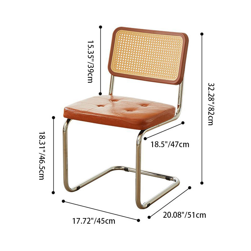 Vintage Solid Wood Rattan Rectangular Dining Chair — Orange Cushion