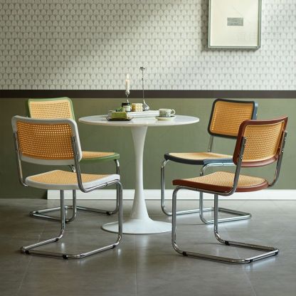 Vintage Solid Wood Rattan Rectangular Dining Chair