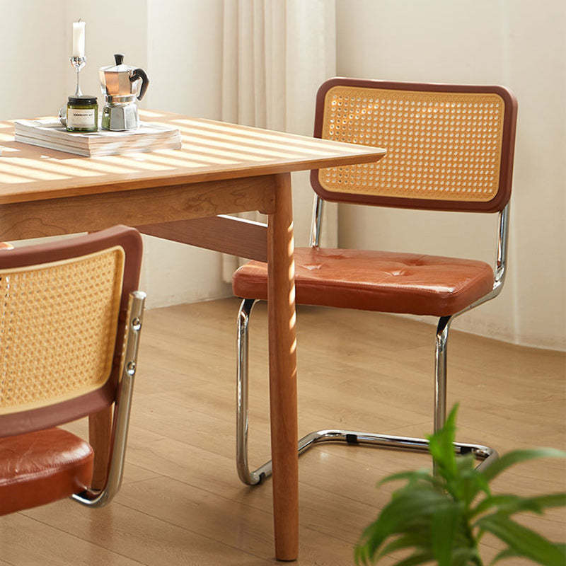 Traditional rectangular solid dining chairs & benches in rattan — Brown Cushion