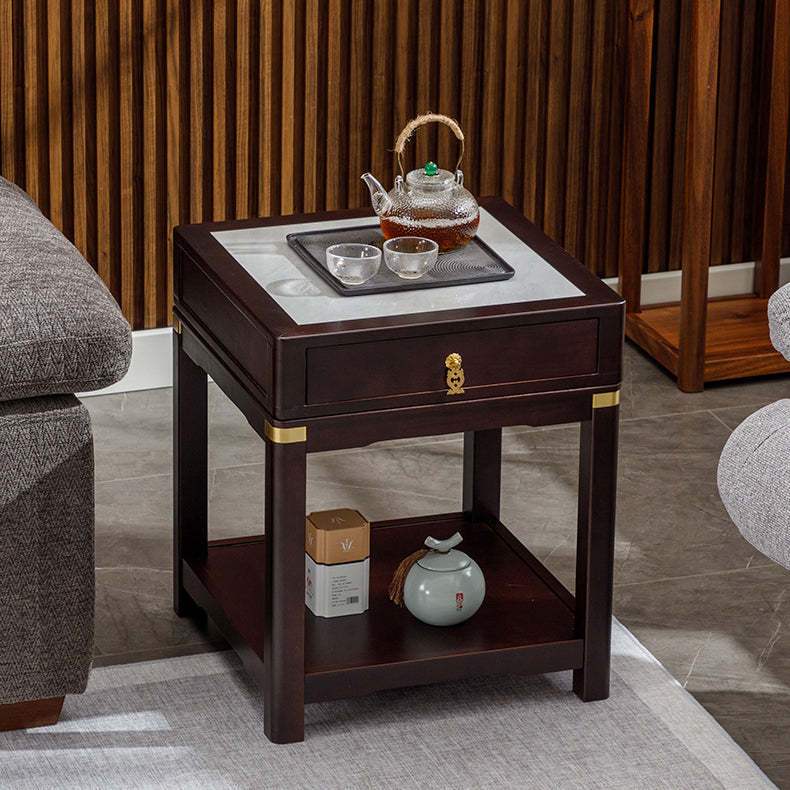 Vintage Wood Rock Slab Side Table