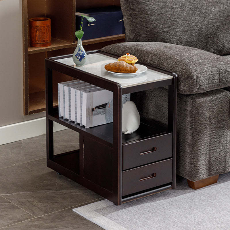 Vintage Wood Rock Slab Side Table