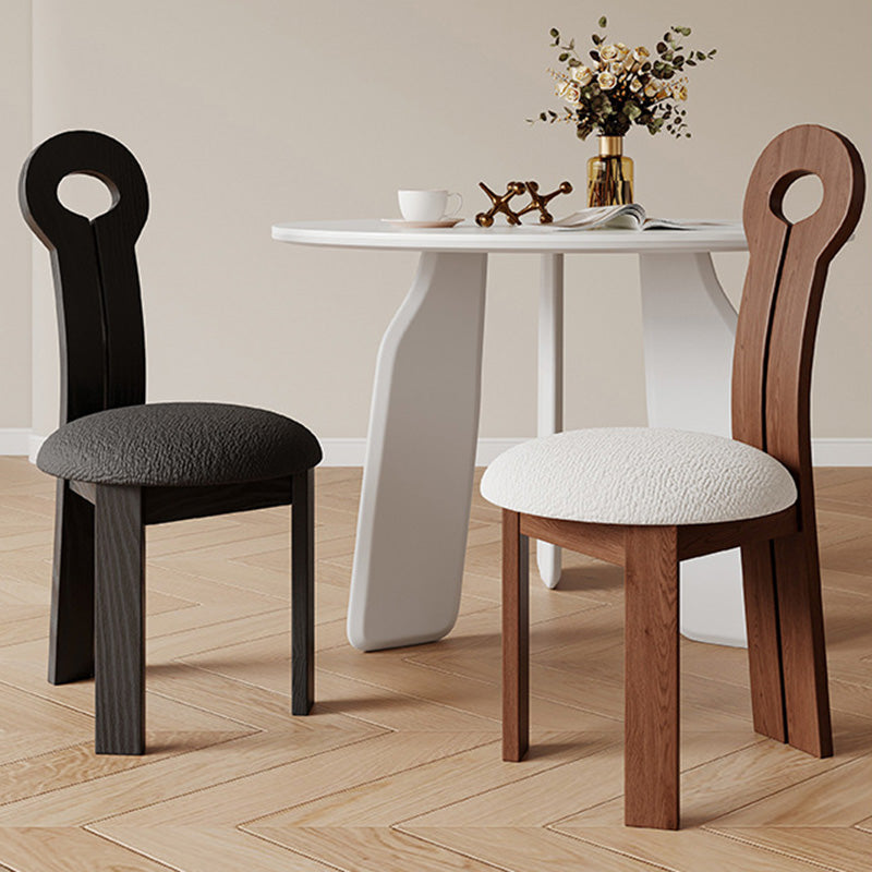 Traditional Retro Wood Lambswool Round Dining Chair — B