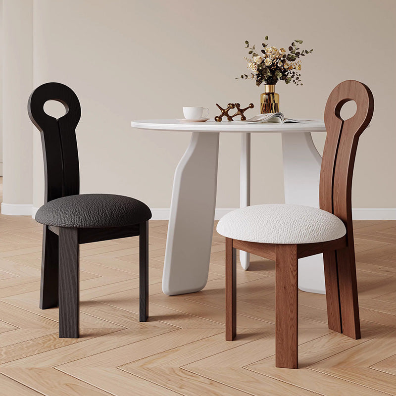 Traditional Retro Wood Lambswool Round Dining Chair