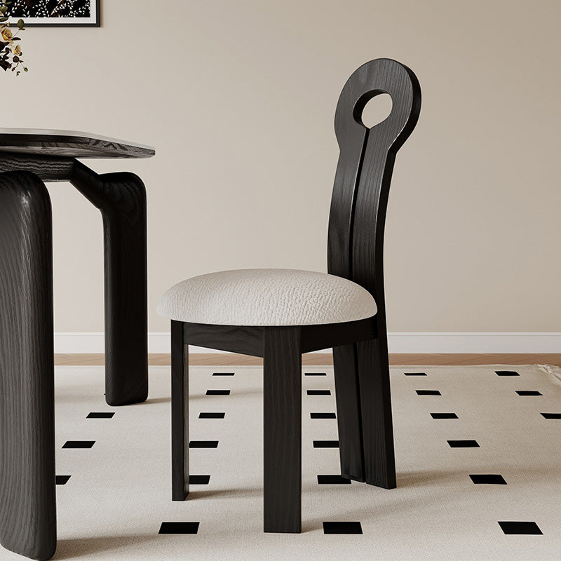 Traditional Retro Wood Lambswool Round Dining Chair