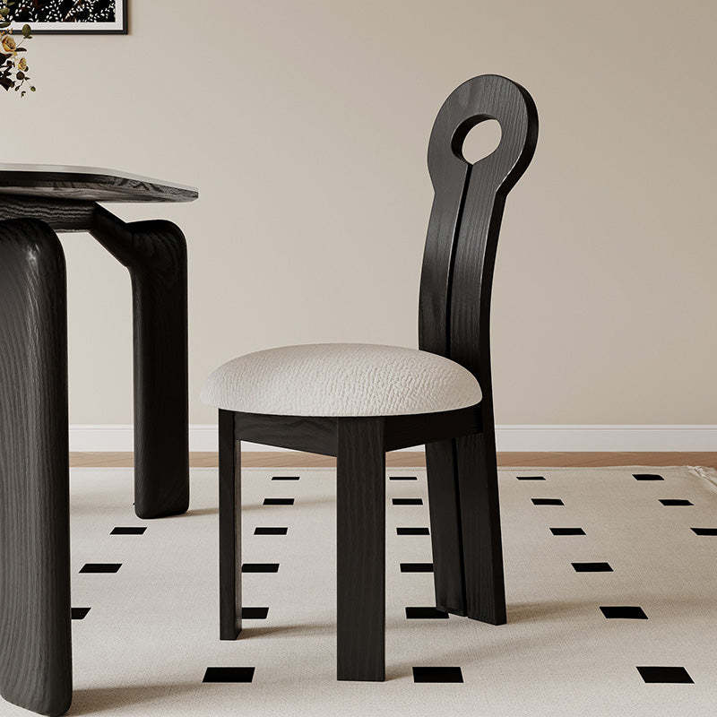 Traditional Retro Wood Lambswool Round Dining Chair