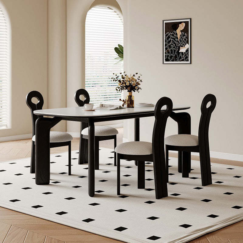 Traditional Retro Wood Lambswool Round Dining Chair — C
