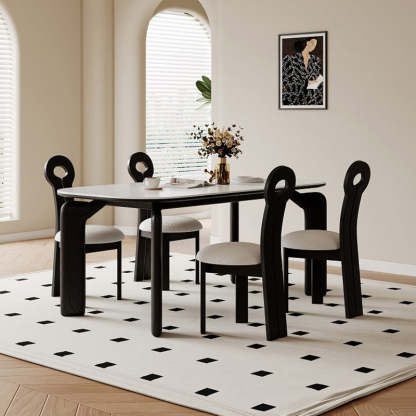 Traditional Retro Wood Lambswool Round Dining Chair — C