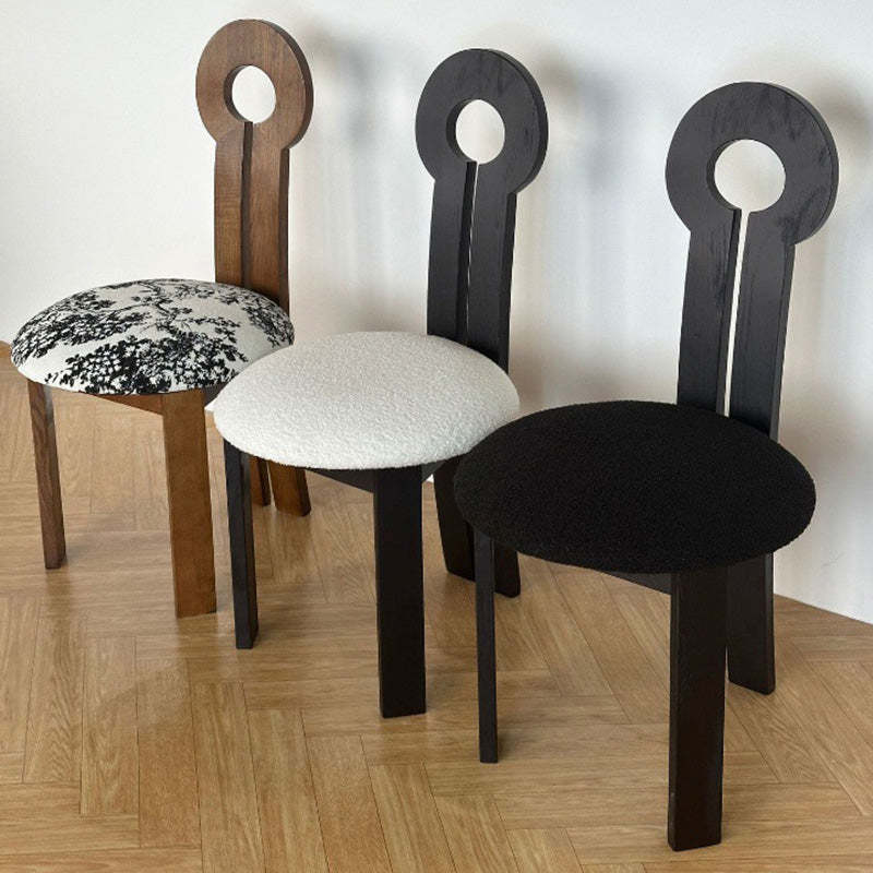 Traditional Retro Wood Lambswool Round Dining Chair