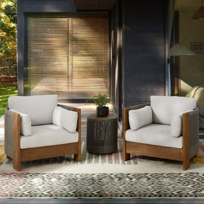 Modern Wood Rope Outdoor Sofa — Default - White