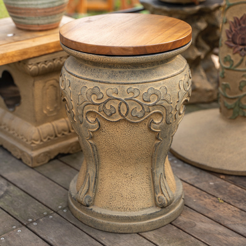 Chinese Round Wood Marble Dining Chair