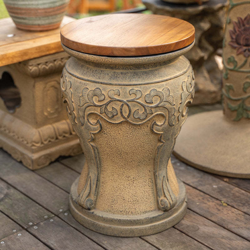 Chinese Round Wood Marble Dining Chair