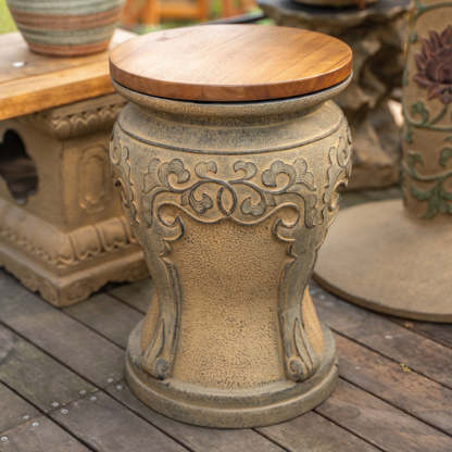 Chinese Round Wood Marble Dining Chair