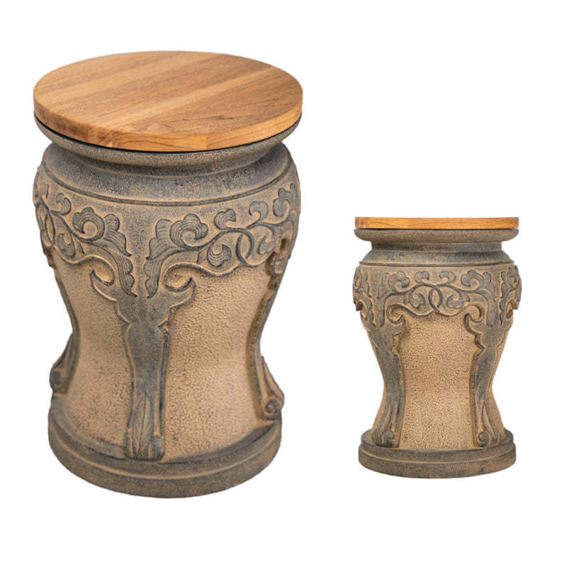 Chinese Round Wood Marble Dining Chair