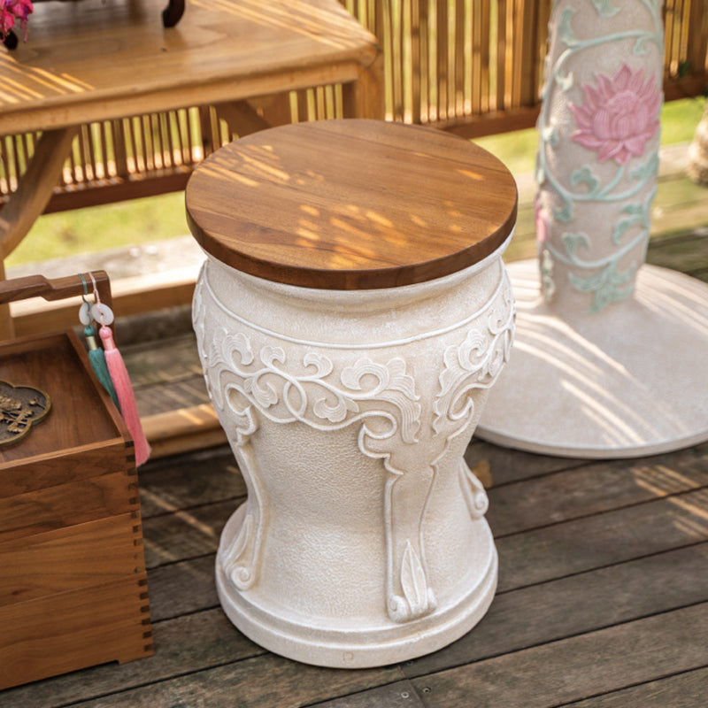 Chinese Round Wood Marble Dining Chair