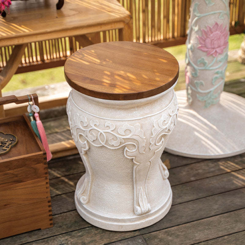 Chinese Round Wood Marble Dining Chair