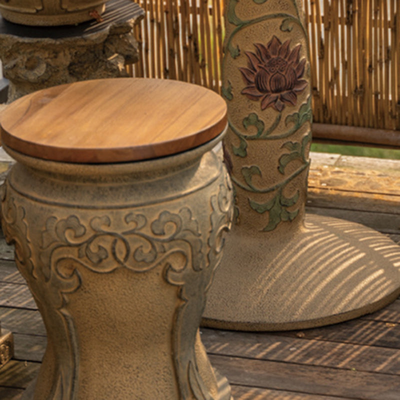 Chinese Round Wood Marble Dining Chair