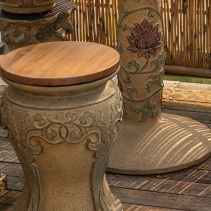 Chinese Round Wood Marble Dining Chair
