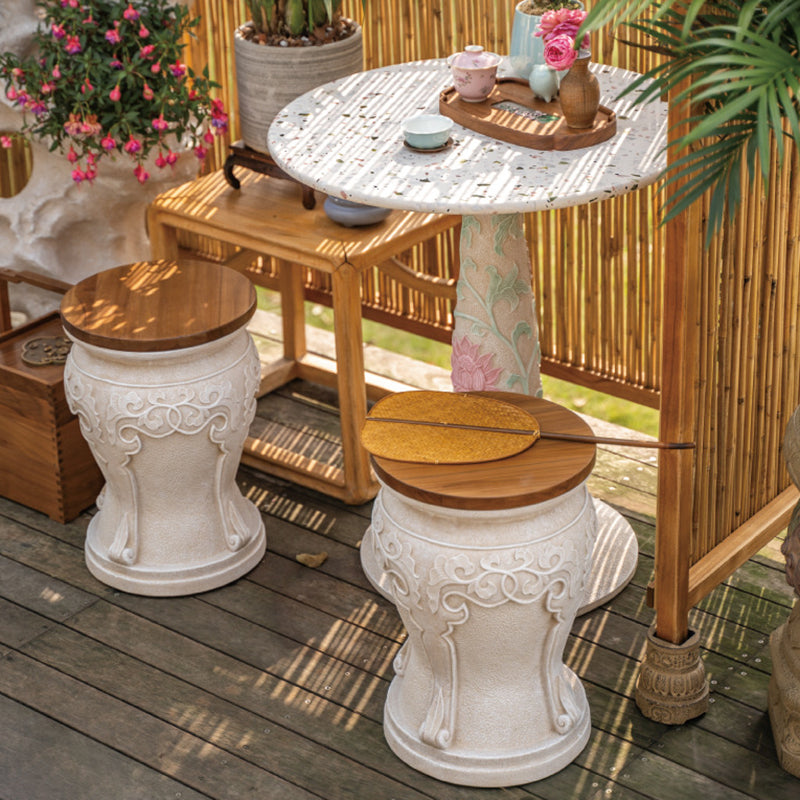 Chinese Round Wood Marble Dining Chair