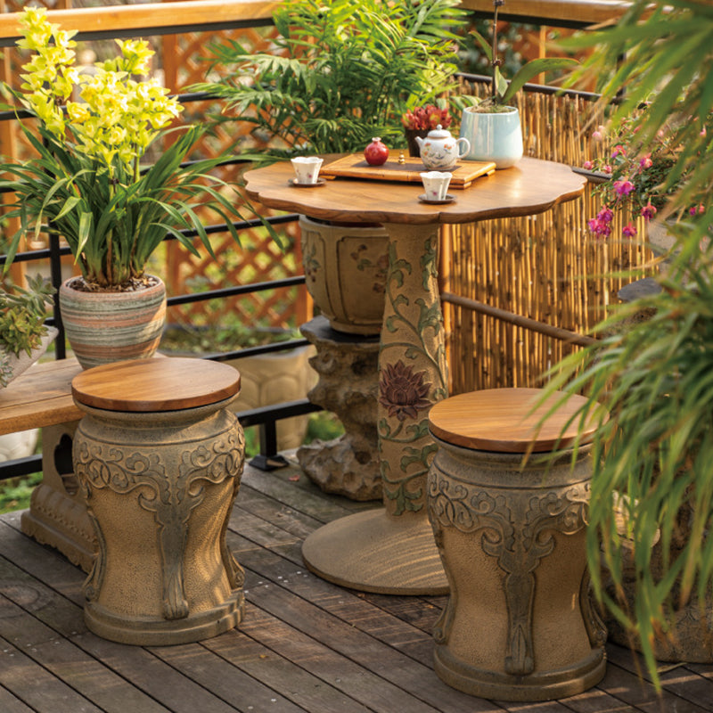 Chinese Round Wood Marble Dining Chair