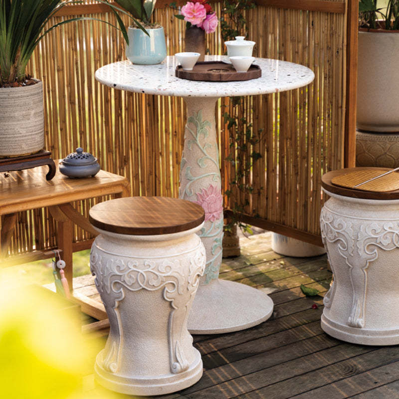 Chinese Round Wood Marble Dining Chair