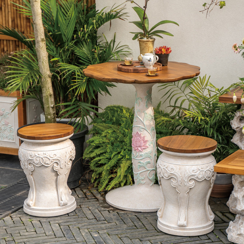 Chinese Round Wood Marble Dining Chair