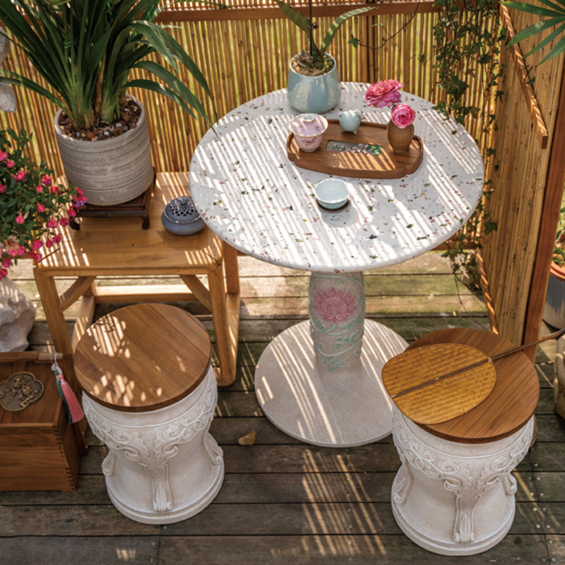 Chinese Round Wood Marble Dining Chair