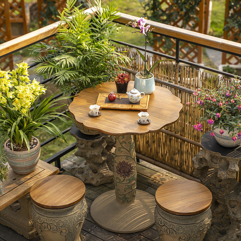 Chinese Round Wood Marble Dining Chair
