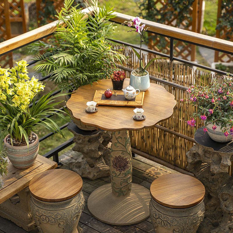Chinese Round Wood Marble Dining Chair