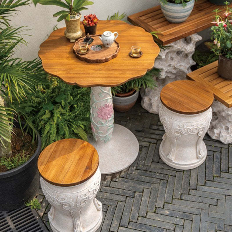 Chinese Round Wood Marble Dining Chair