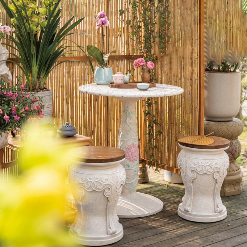 Chinese Round Wood Marble Dining Chair