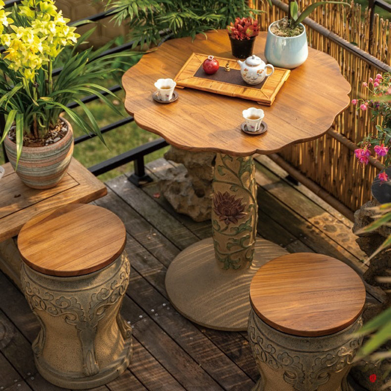 Chinese Round Wood Marble Dining Chair