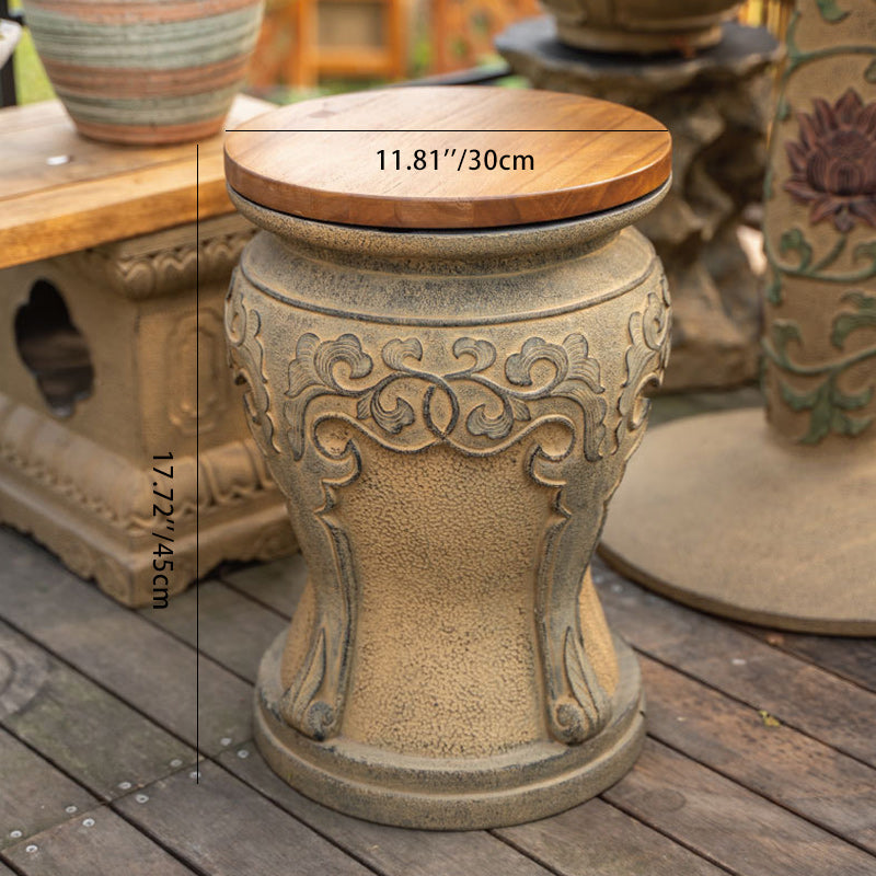Chinese Round Wood Marble Dining Chair