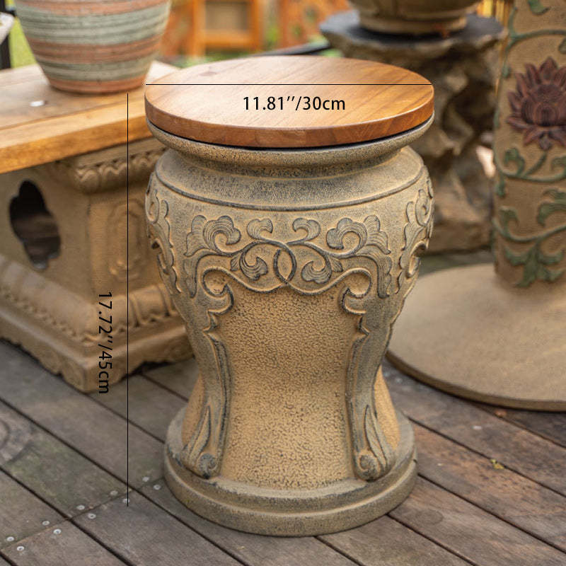 Chinese Round Wood Marble Dining Chair
