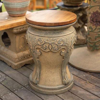 Chinese Round Wood Marble Dining Chair — B