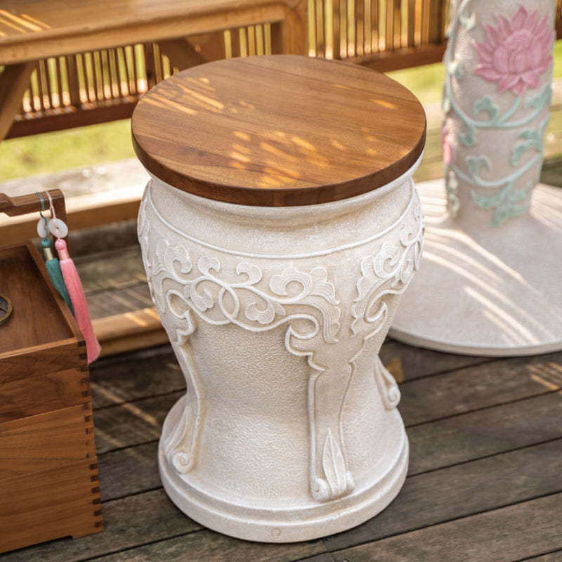 Chinese Round Wood Marble Dining Chair