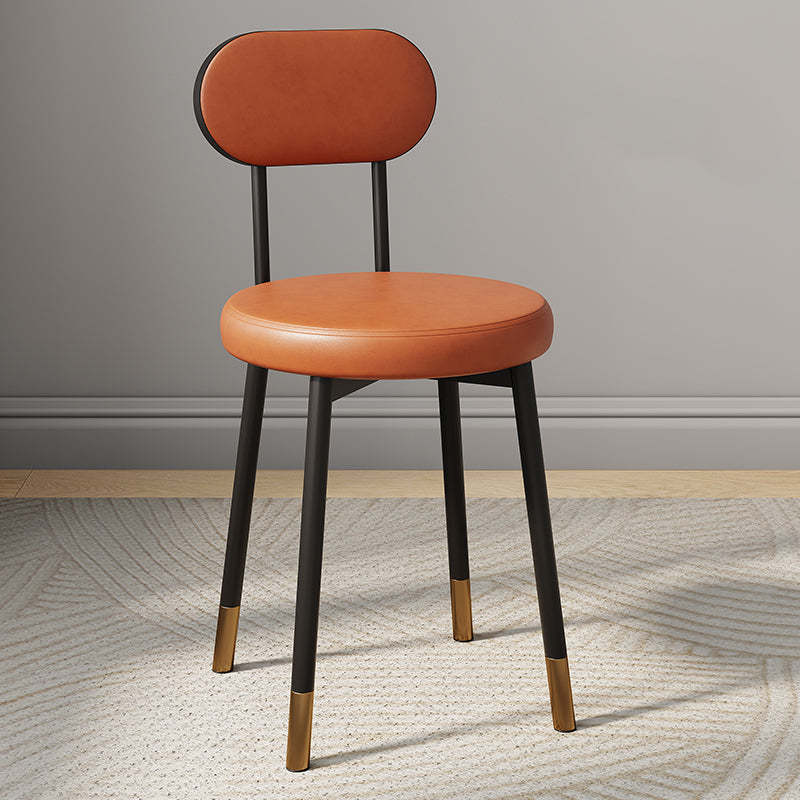 Minimalist Leather Carbon Steel Round Dining Chair
