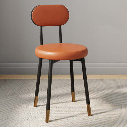 Minimalist Leather Carbon Steel Round Dining Chair