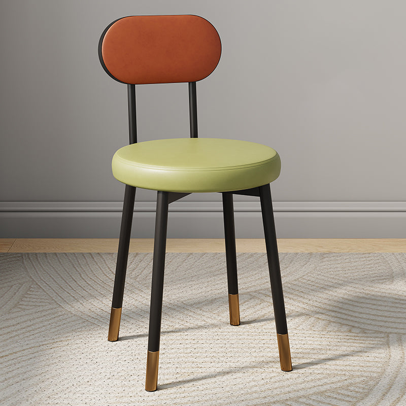 Minimalist Leather Carbon Steel Round Dining Chair