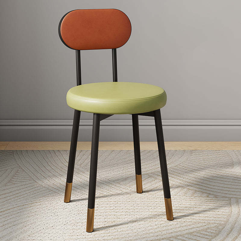 Minimalist Leather Carbon Steel Round Dining Chair